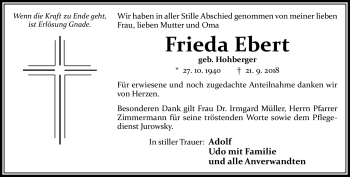 Traueranzeige von Frieda Ebert von Frankenpost