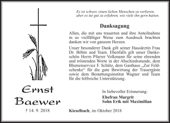 Traueranzeige von Ernst Baewer von Südthüringer Presse