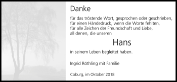 Traueranzeige von Hans  von Neue Presse Coburg