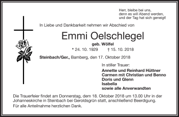 Traueranzeige von Emmi Oelschlegel von Frankenpost