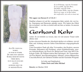 Traueranzeige von Gerhard Kehr von Südthüringer Presse
