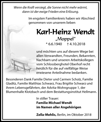 Traueranzeige von Karl-Heinz Wendt von Südthüringer Presse