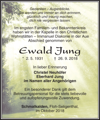 Traueranzeige von Ewald Jung von Südthüringer Presse