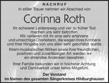 Traueranzeige von Corinna Roth von Südthüringer Presse