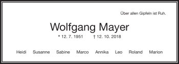 Traueranzeige von Wolfgang Mayer von Frankenpost
