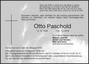 Traueranzeige von Otto Paschold von Neue Presse Coburg