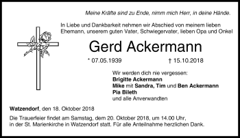 Traueranzeige von Gerd Ackermann von Neue Presse Coburg