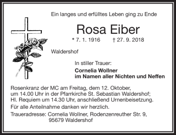 Traueranzeige von Rosa Eiber von Frankenpost