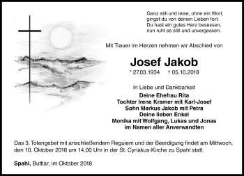 Traueranzeige von Josef Jakob von Südthüringer Presse