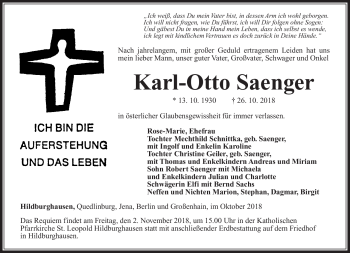 Traueranzeige von Karl-Otto Saenger von Südthüringer Presse