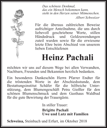 Traueranzeige von Heinz Pachali von Südthüringer Presse