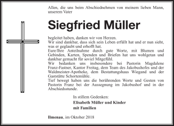 Traueranzeige von Siegfried Müller von Südthüringer Presse