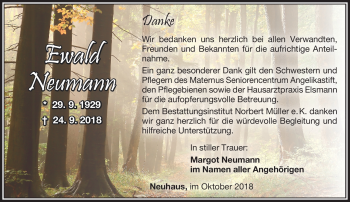 Traueranzeige von Ewald Neumann von Südthüringer Presse