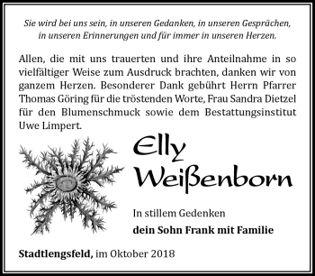 Traueranzeige von Elly Weißenborn von Südthüringer Presse