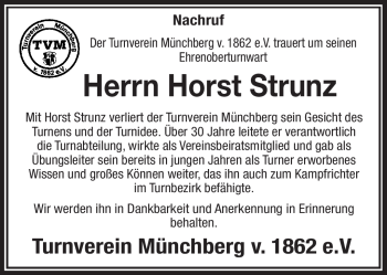 Traueranzeige von Horst Strunz von Frankenpost