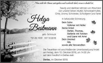 Traueranzeige von Helga Bestmann von Südthüringer Presse