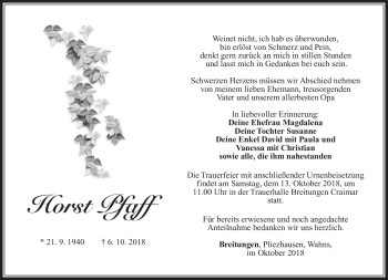 Traueranzeige von Horst Pfaff von Südthüringer Presse