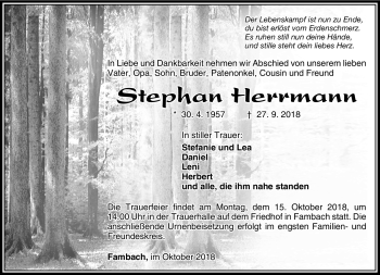 Traueranzeige von Stephan Herrmann von Südthüringer Presse