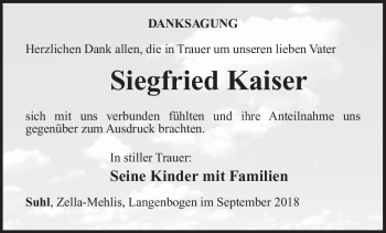 Traueranzeige von Siegfried Kaiser von Südthüringer Presse
