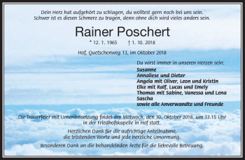 Traueranzeige von Rainer Poschert von Frankenpost