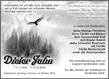 Traueranzeige von Dieter Jahn von Südthüringer Presse