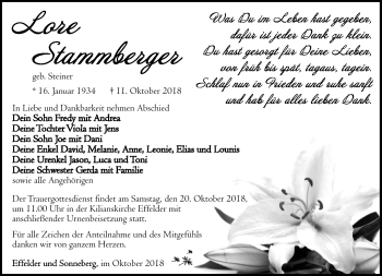 Traueranzeige von Lore Stammberger von Südthüringer Presse