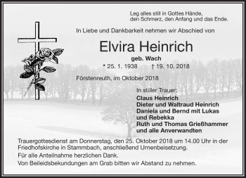 Traueranzeige von Elvira Heinrich von Frankenpost