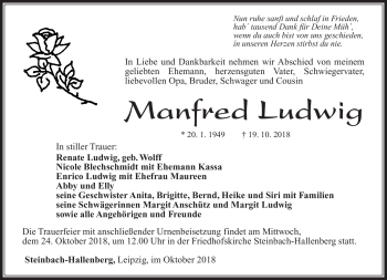 Traueranzeige von Manfred Ludwig von Südthüringer Presse