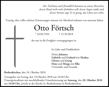Traueranzeige von Otto Förtsch von Neue Presse Coburg