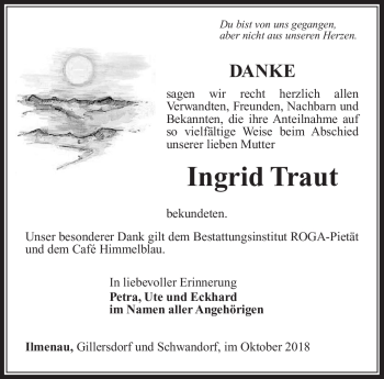 Traueranzeige von Ingrid Traut von Südthüringer Presse