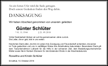 Traueranzeige von Günter Schlüter von Südthüringer Presse