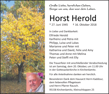 Traueranzeige von Horst Herold von Frankenpost