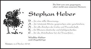 Traueranzeige von Stephan Heber von Südthüringer Presse