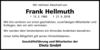 Traueranzeige von Frank Hellmuth von Neue Presse Coburg