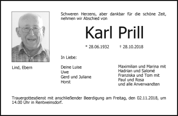 Traueranzeige von Karl Prill von Neue Presse Coburg