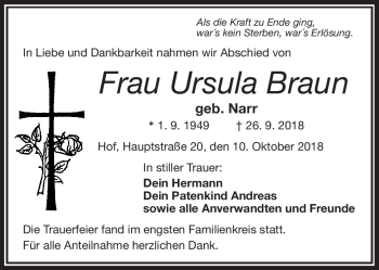 Traueranzeige von Ursula Braun von Frankenpost