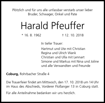 Traueranzeige von Harald Pfeuffer von Neue Presse Coburg