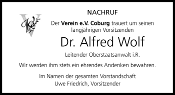 Traueranzeige von Alfred Wolf von Neue Presse Coburg