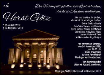 Traueranzeige von Horst Götz von Südthüringer Presse