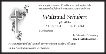 Traueranzeige von Waltraud Schubert von Frankenpost