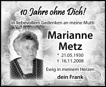 Traueranzeige von Marianne Metz von Neue Presse Coburg