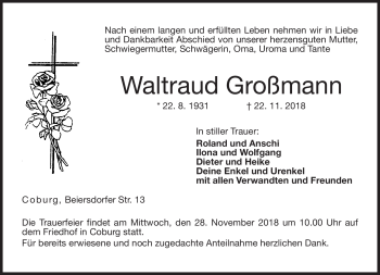 Traueranzeige von Waltraud Großmann von Neue Presse Coburg