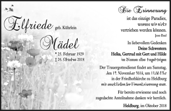 Traueranzeige von Elfriede Mädel von Südthüringer Presse