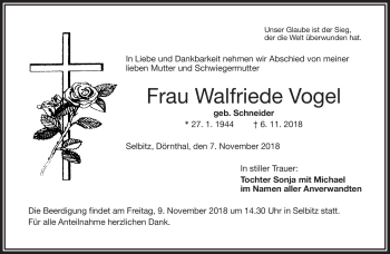 Traueranzeige von Walfriede Vogel von Frankenpost