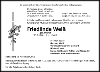 Traueranzeige von Friedlinde Weiß von Frankenpost