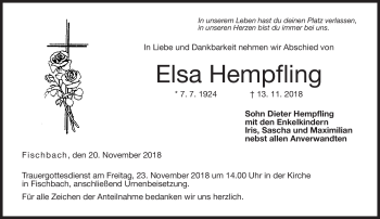 Traueranzeige von Elsa Hempfling von Neue Presse Coburg
