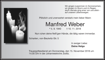 Traueranzeige von Manfred Weber von Frankenpost