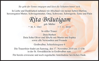 Traueranzeige von Rita Bräutigam von Neue Presse Coburg