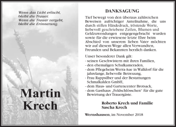 Traueranzeige von Martin Krech von Südthüringer Presse