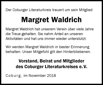 Traueranzeige von Margret Waldrich von Neue Presse Coburg